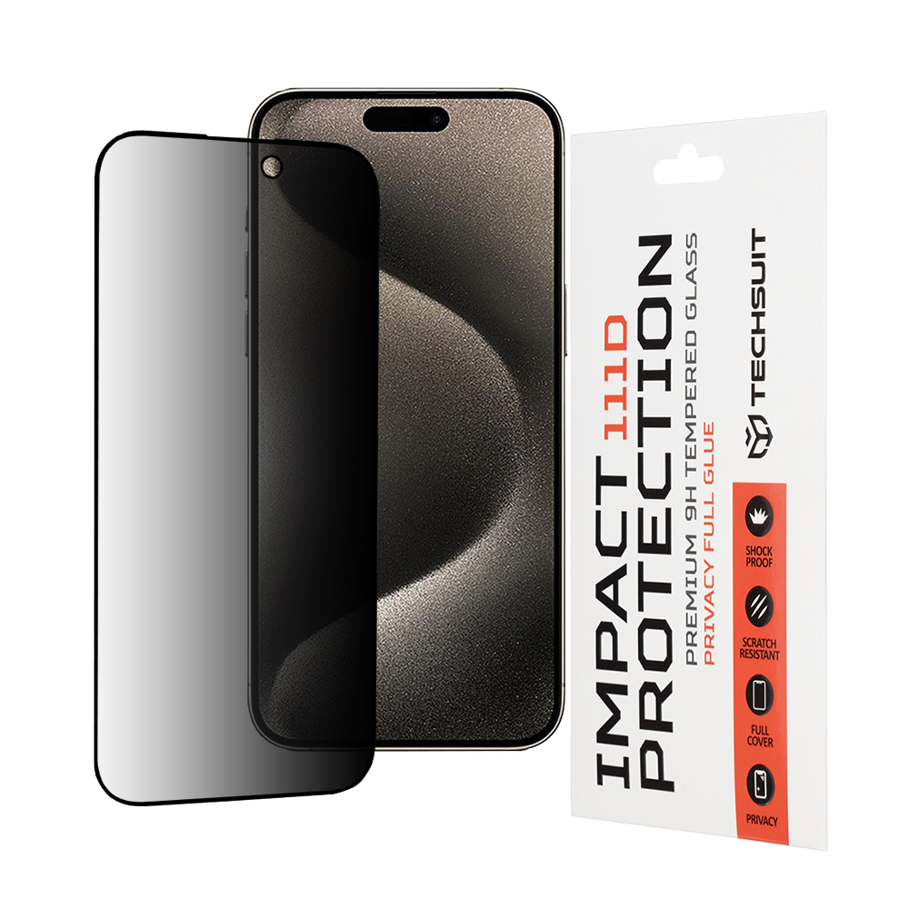 Techsuit 111D Privátní celoplošné sklo iPhone 15 Pro Max Černá