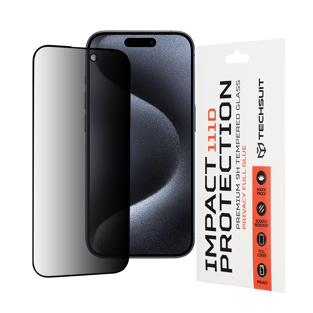 Techsuit 111D Privátní Celoplošné Lepení iPhone 15 Pro Černá