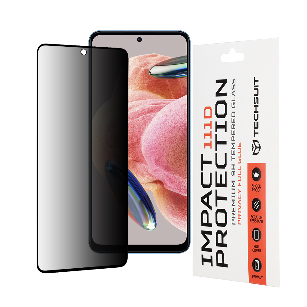 Techsuit 111D Soukromé celoplošné sklo Xiaomi Redmi Note 12 4G 12 5G Poco X5 Černá