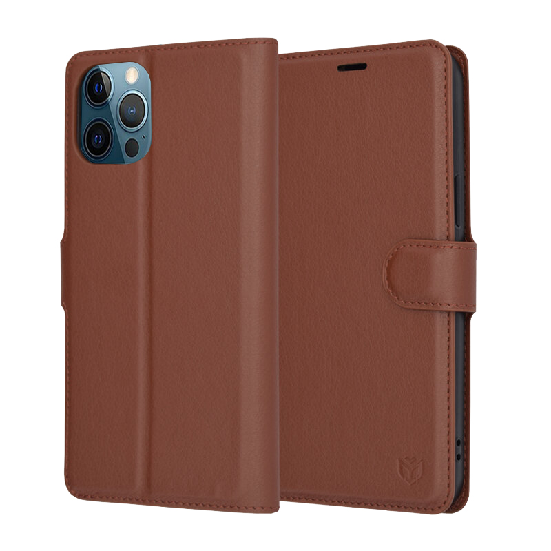 Techsuit Kožené pouzdro iPhone 12 Pro Max Hnědý