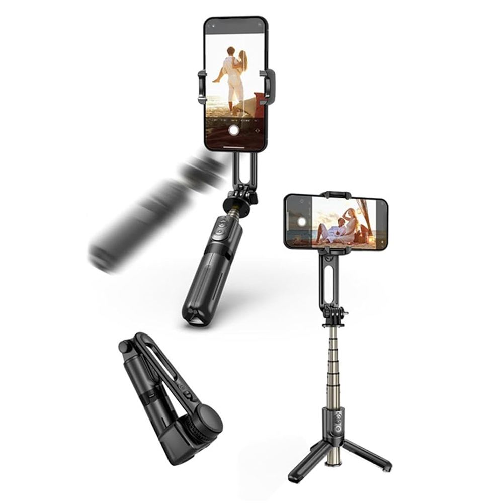 Techsuit L18Mini Selfie Tyč Gimbal Stativ Bluetooth Černá