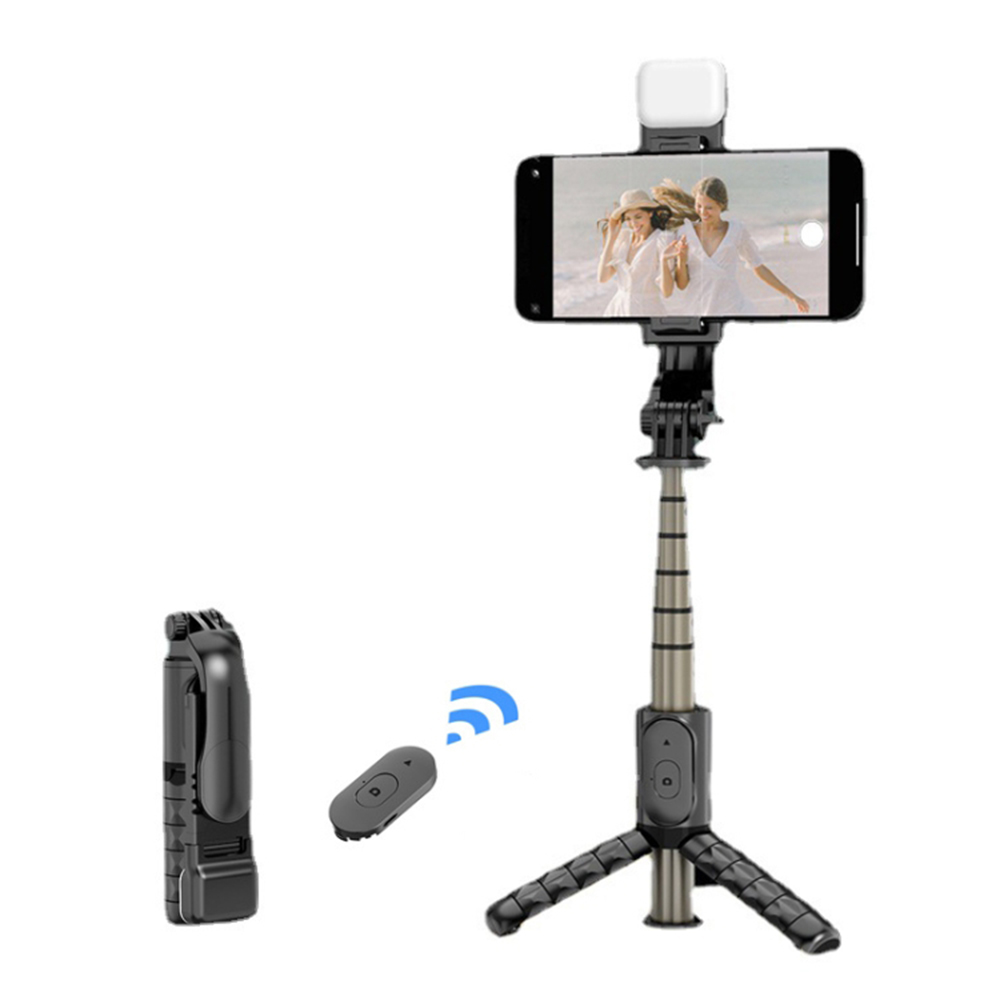 Techsuit Mini Selfie Tyč Q10s Stativ Bluetooth Přisvětlení 70cm Černá