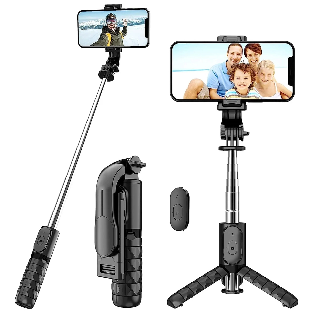 Techsuit Mini Selfie Tyč Q11 Stabilní Stativ Bluetooth 360 Černá 74cm