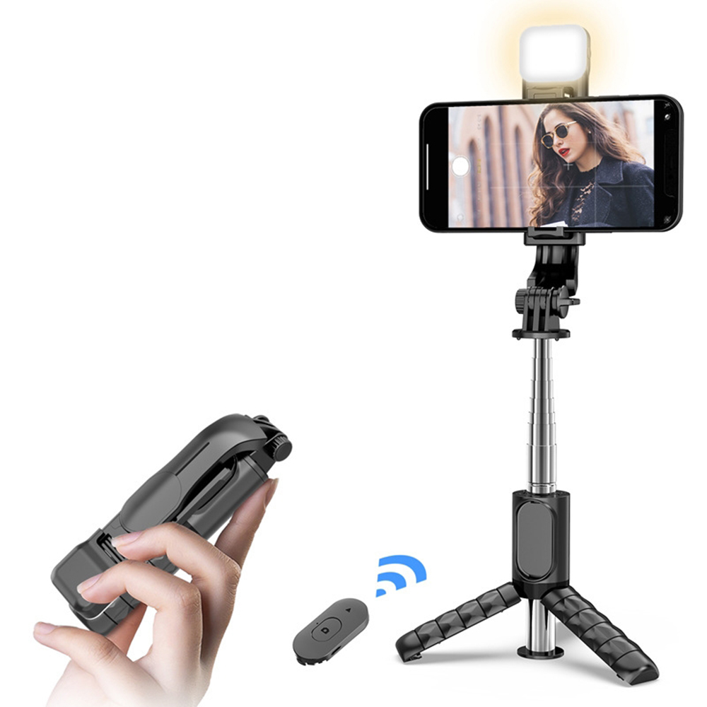 Techsuit Mini Selfie tyč Q11s Stativ Bluetooth Světlo 360 76cm Černá