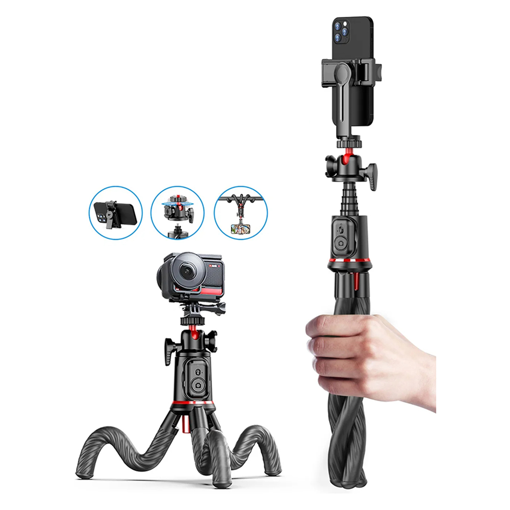 Techsuit Selfie Stick C03 Stativ Dálkové Ovládání 360 Hlava 64cm Černá