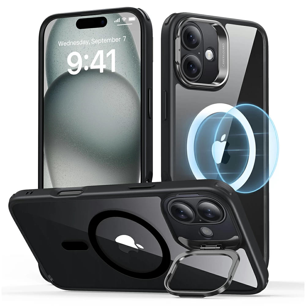 ESR Klasický Hybrid HaloLock Kickstand iPhone 16 Čirá Černá