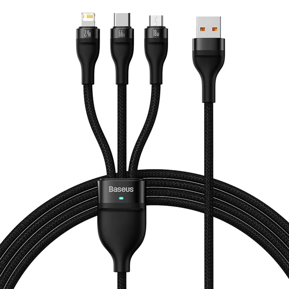 Baseus Datový kabel Flash Series 2 USB Type-C Lightning Micro-USB 66W 1.2m Černý