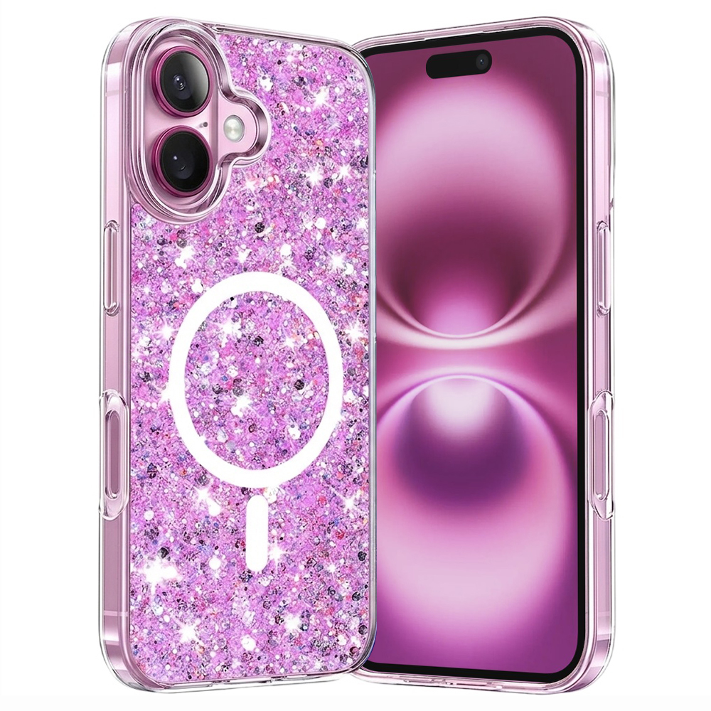 Techsuit Sparkly Glitter MagSafe kryt iPhone 16 Plus Magenta