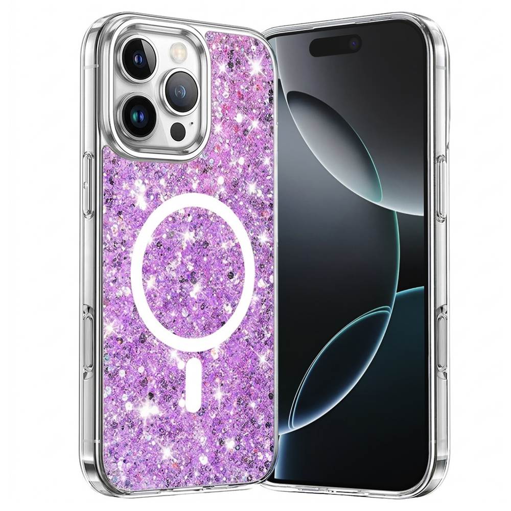 Techsuit Třpytivé pouzdro MagSafe iPhone 16 Pro Magenta