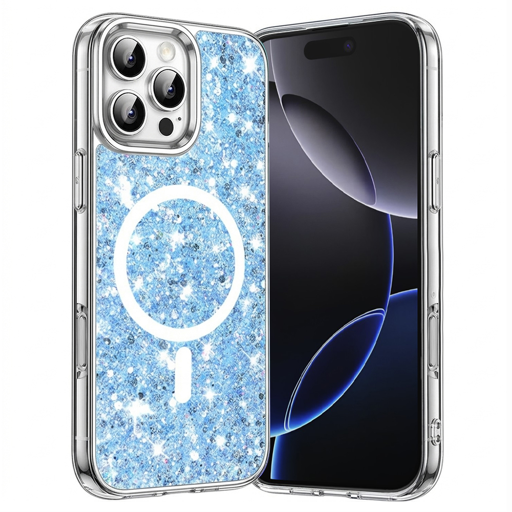 Techsuit třpytivé pouzdro MagSafe iPhone 16 Pro Max modrá
