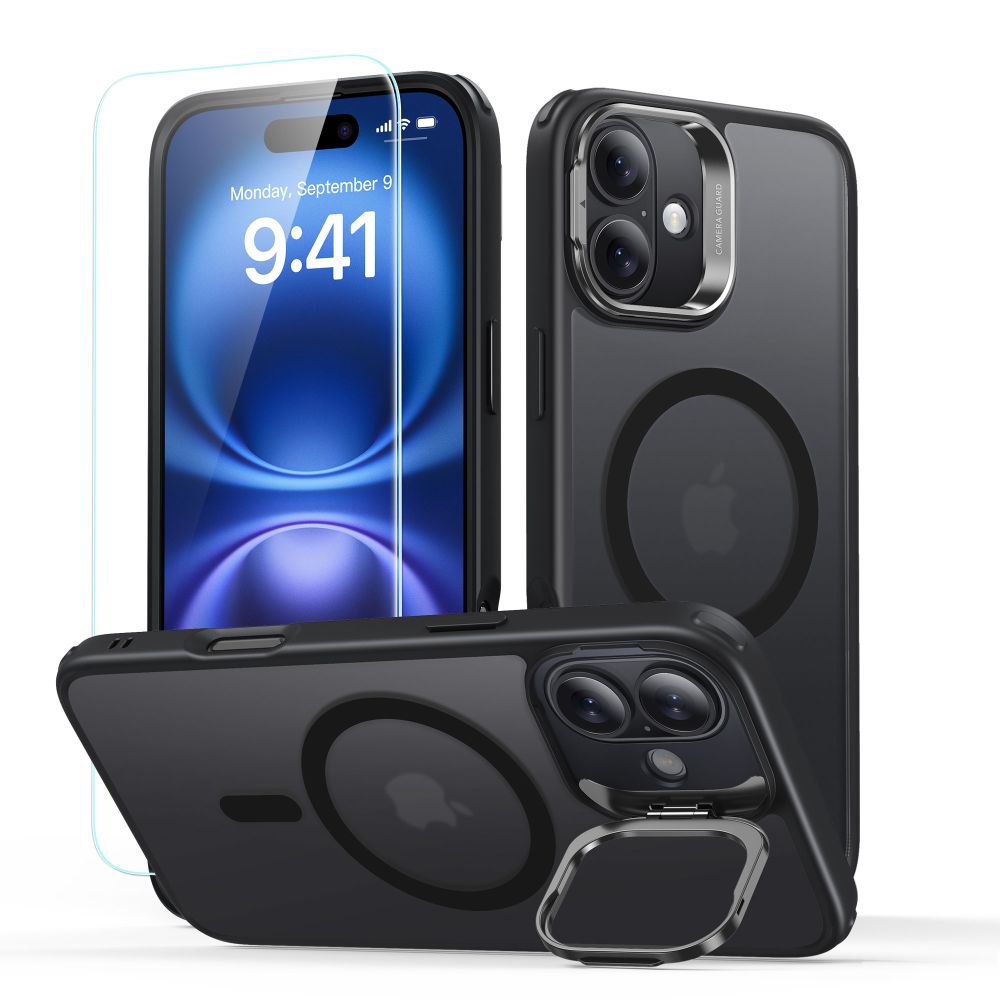 ESR Classic Hybrid HaloLock Kickstand + Tvrzené sklo iPhone 16 matná černá