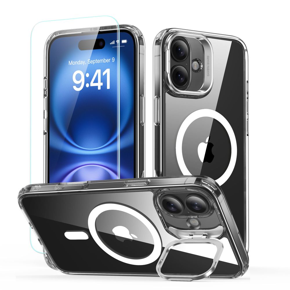 ESR Classic Hybrid HaloLock Kickstand + Tvrzené sklo iPhone 16 Plus čirý