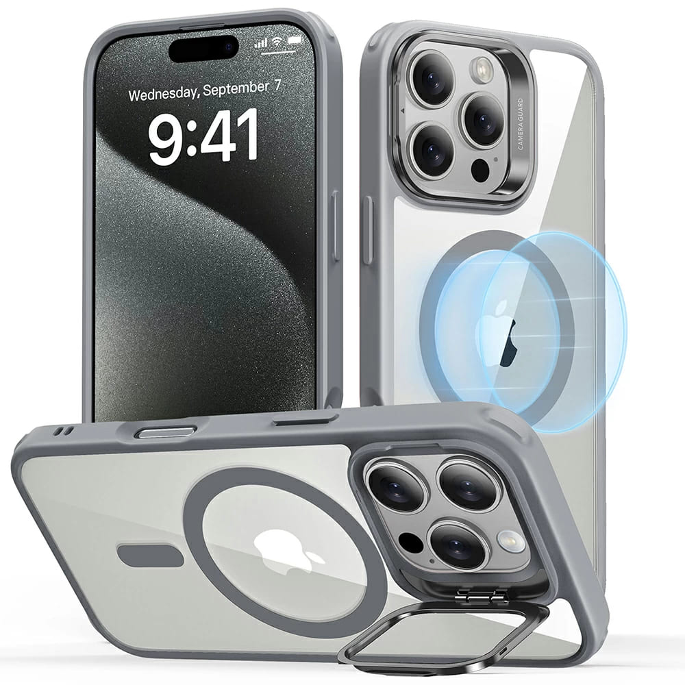 ESR Classic Hybrid HaloLock Kickstand iPhone 16 Pro Max šedá průhledná