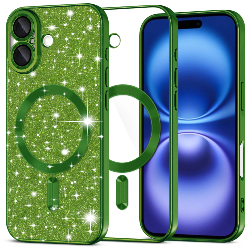 Techsuit Luxury Glitter MagSafe pro iPhone 16 v tmavě zelené