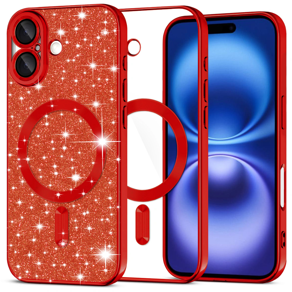 Techsuit Luxury Glitter MagSafe pro iPhone 16 červený