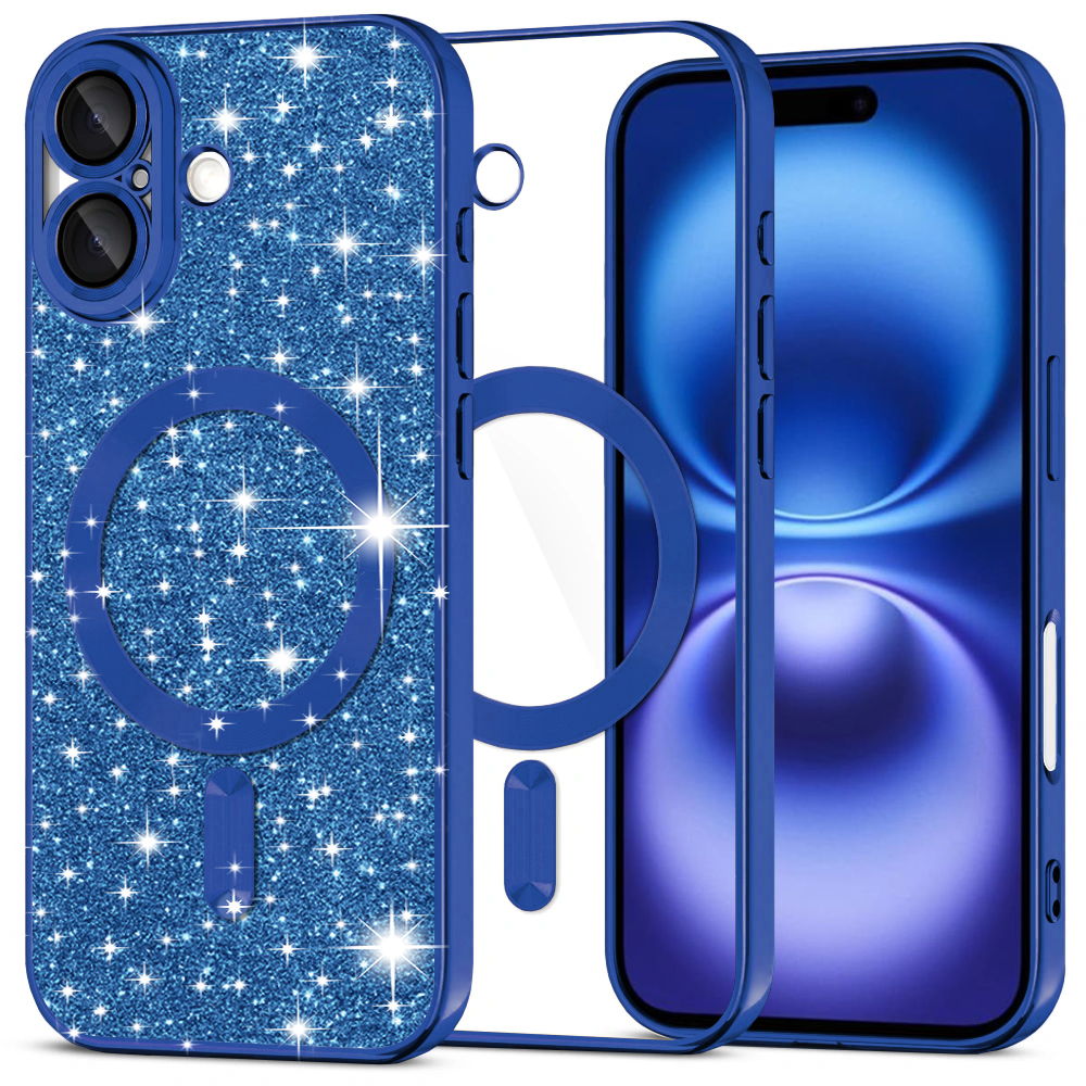 Techsuit Luxury Glitter MagSafe pro iPhone 16 v tmavě modré barvě