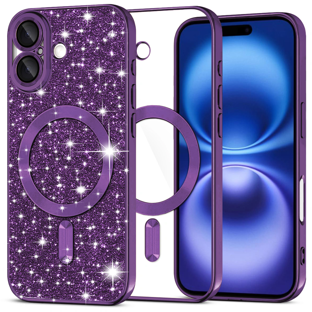 Techsuit Luxury Glitter MagSafe pro iPhone 16 v tmavě fialové