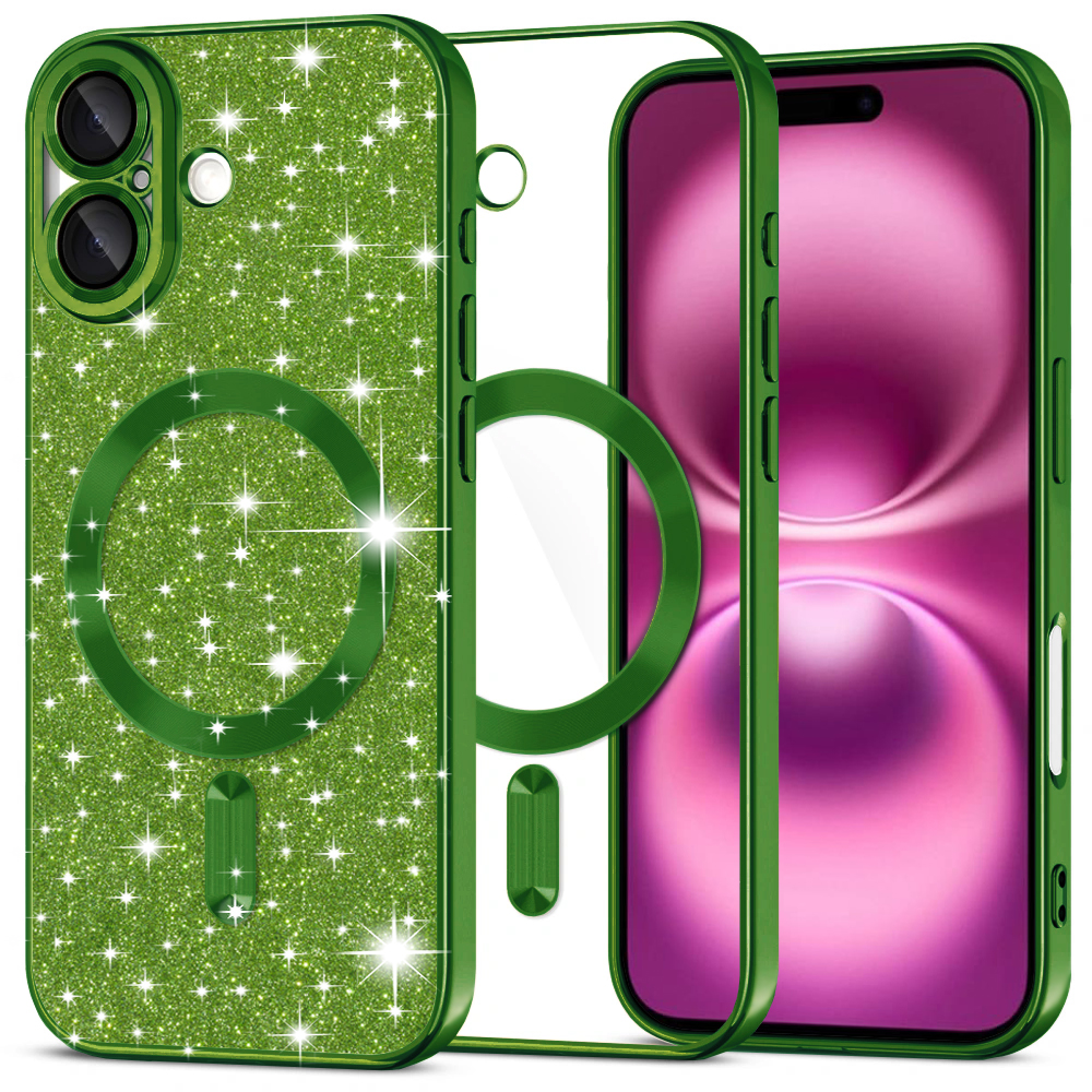 Techsuit Luxury Glitter MagSafe pro iPhone 16 Plus v tmavě zelené