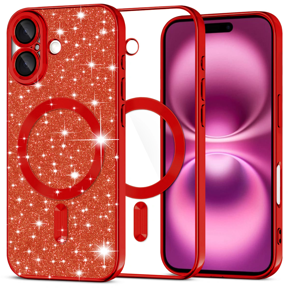 Techsuit Luxury Glitter MagSafe pro iPhone 16 Plus červený