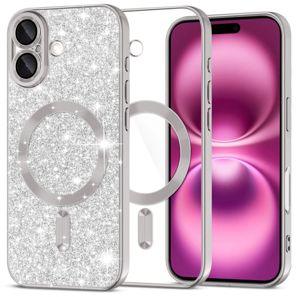Techsuit Luxury Glitter MagSafe pro iPhone 16 Plus stříbrný