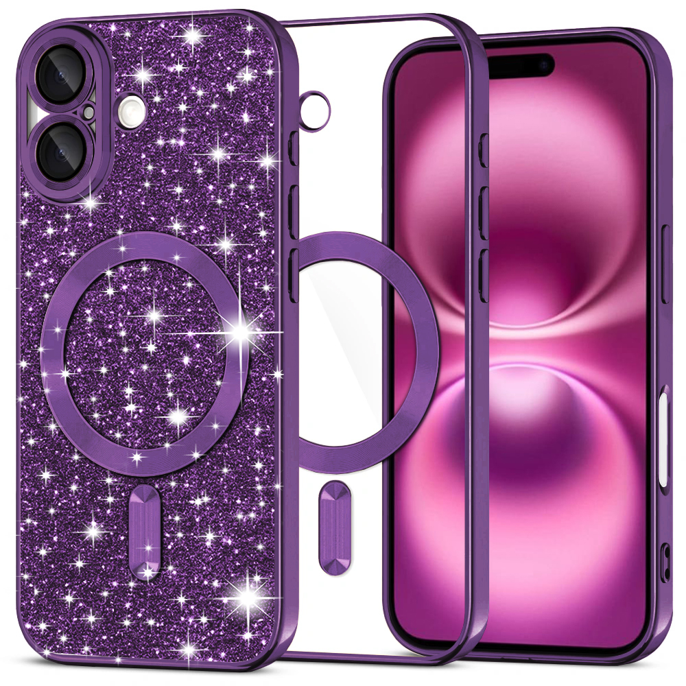 Techsuit Luxury Glitter MagSafe pro iPhone 16 Plus v tmavě fialové
