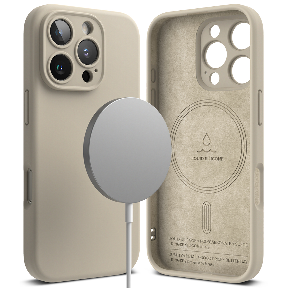 Ringke Silicone Magnetic MagSafe pro iPhone 16 Pro v kamenné barvě