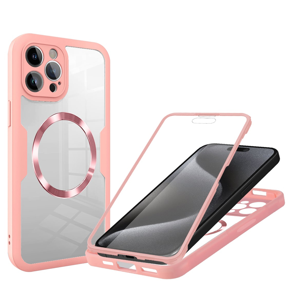 Techsuit ColorVerse 360 MagSafe Series + Ochranné sklo iPhone 15 Pro Růžová