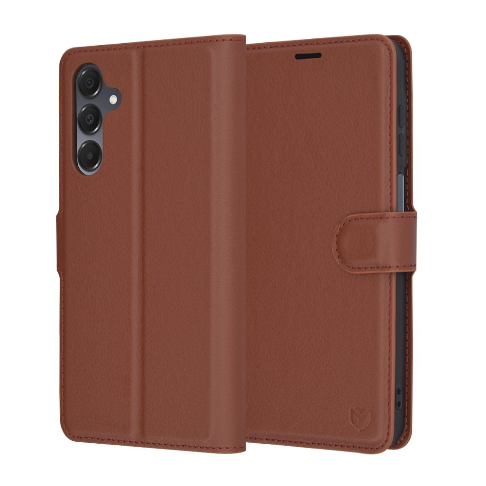 Pouzdro Techsuit kožené pro Samsung Galaxy A16 4G A16 5G hnědé