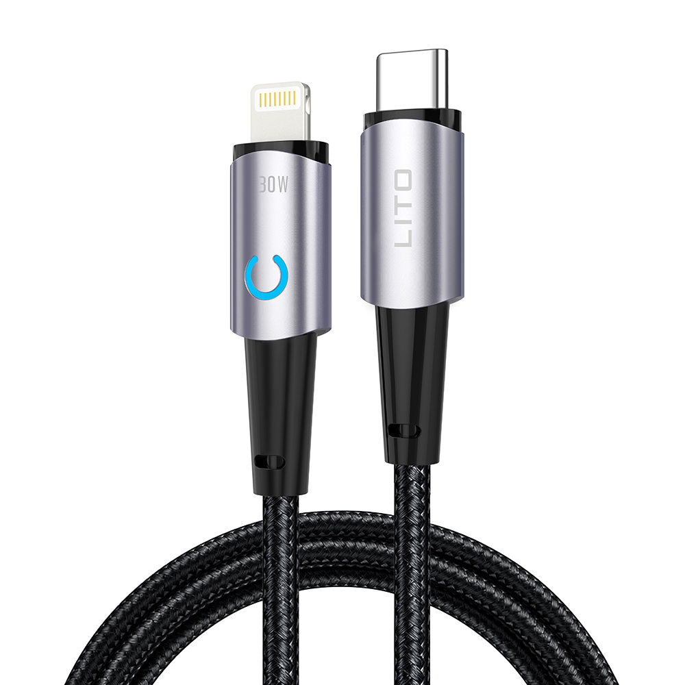 Lito Datový kabel LD10CL Type-C na Lightning Rychlonabíjecí 30W s LED 1m černý