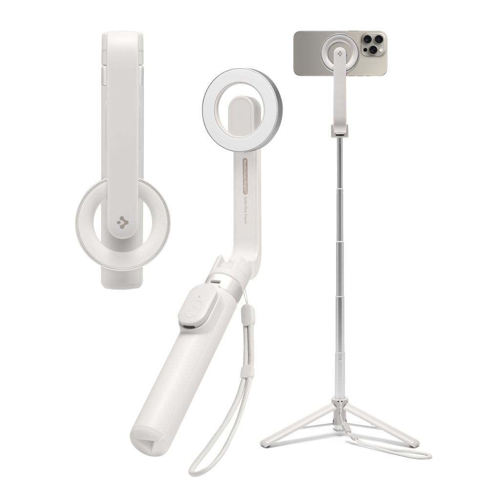 Spigen Selfie Stick S571W MagSafe kompatibilní s tripodem stabilní Bluetooth pro iOS a Android písková béžová