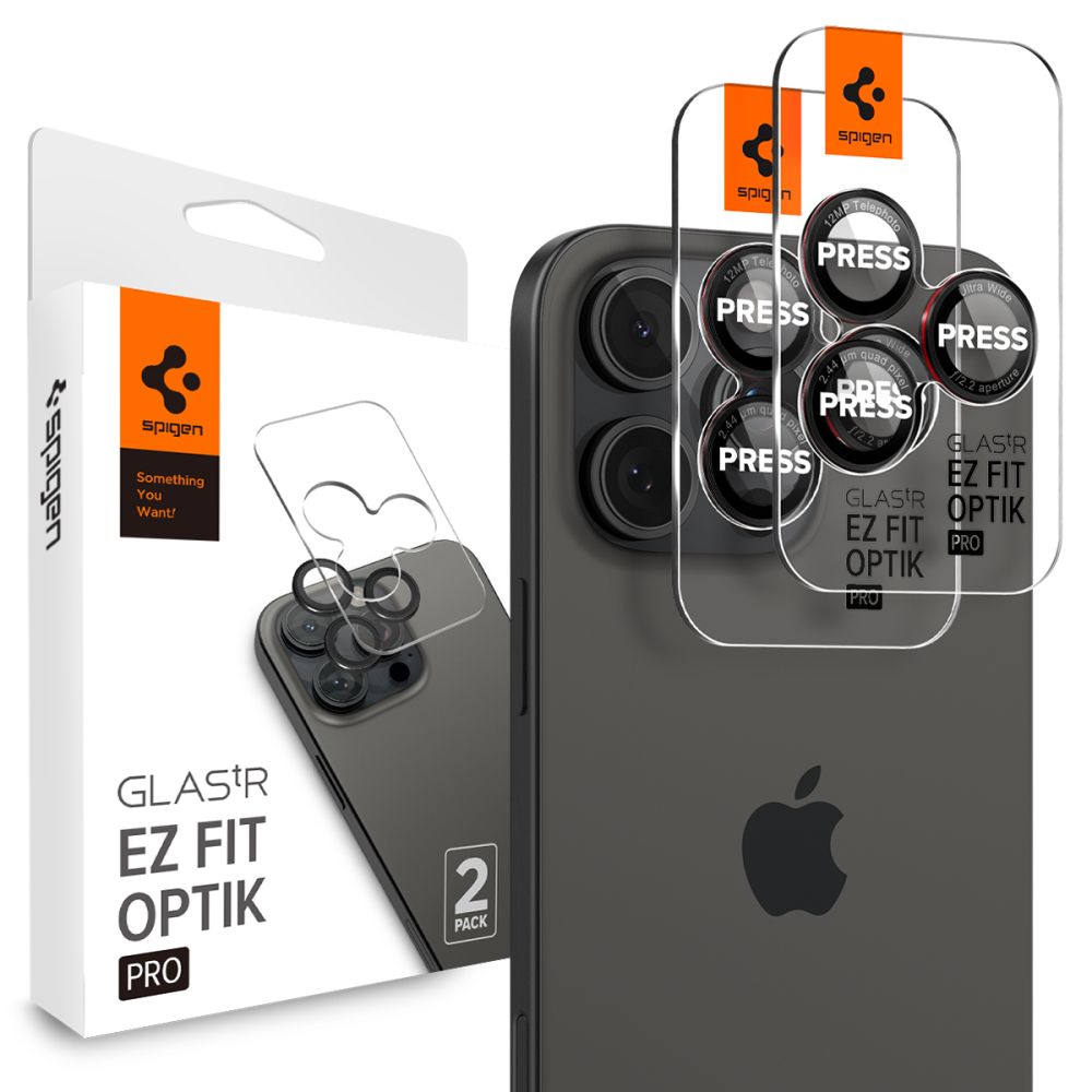 Spigen Optik.tR EZ Fit Pro sklo na kameru (2 ks) iPhone 14 Pro/Pro Max/15 Pro/Pro Max/16 Pro/Pro Max/17 Pro/Pro Max černá
