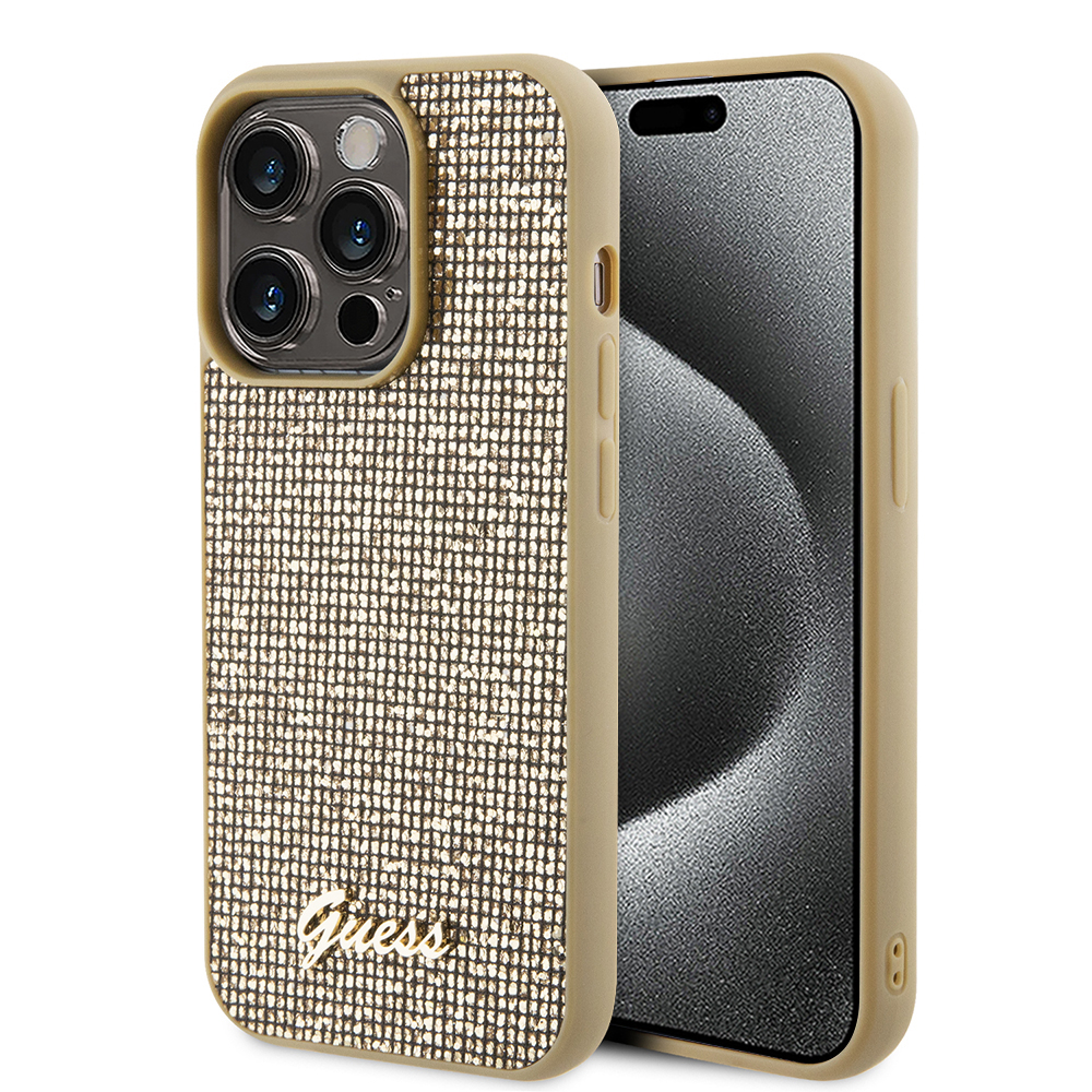 Guess Disco Metal Script iPhone 15 Pro Max zlatý