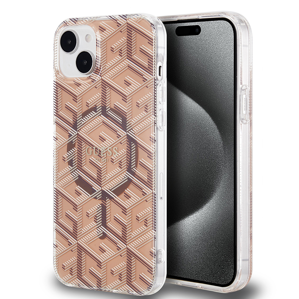 Guess IML GCube MagSafe GUHMP15MHGCUSTGW iPhone 15 Plus hnědý