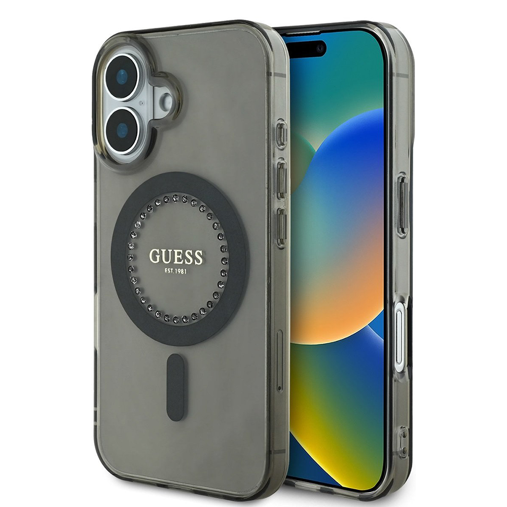 Guess IML Rhinestones MagSafe GUHMP16SPFTDTEK iPhone 16 černý