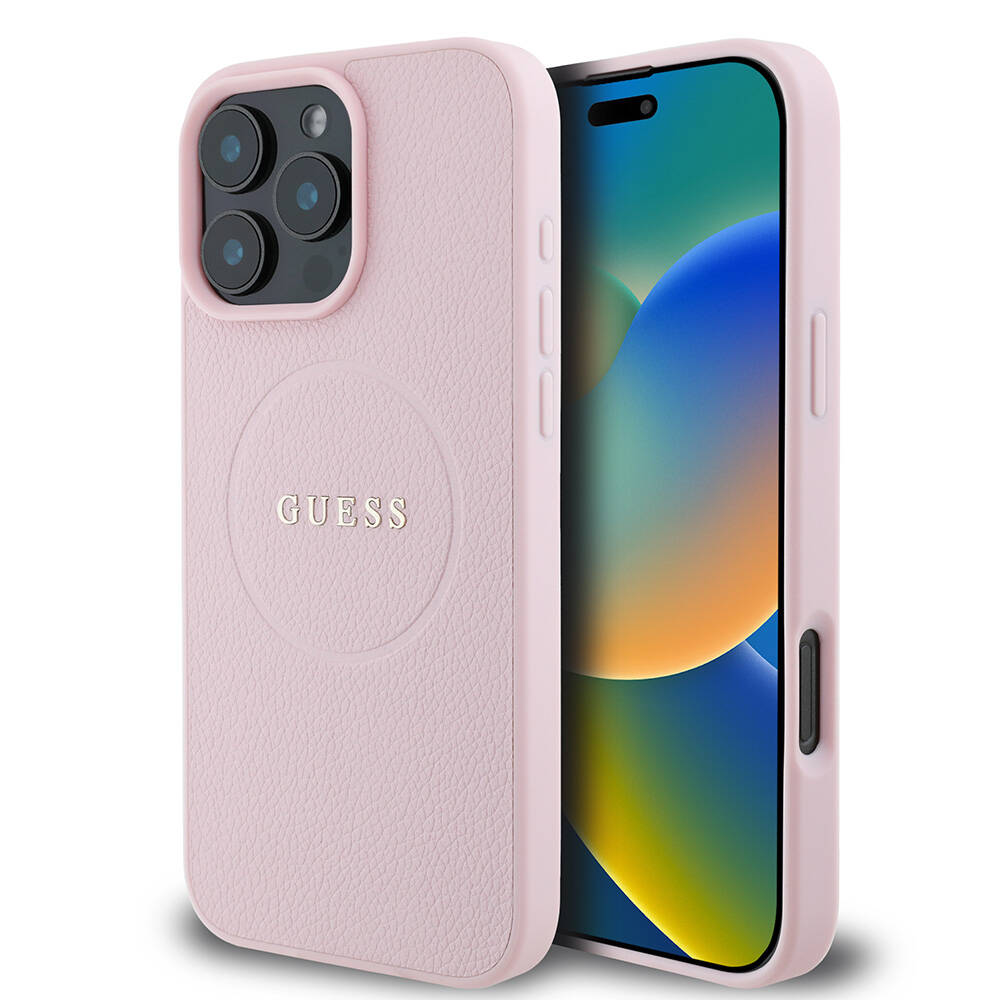 Guess Grained Gold Ring MagSafe iPhone 16 Pro růžová