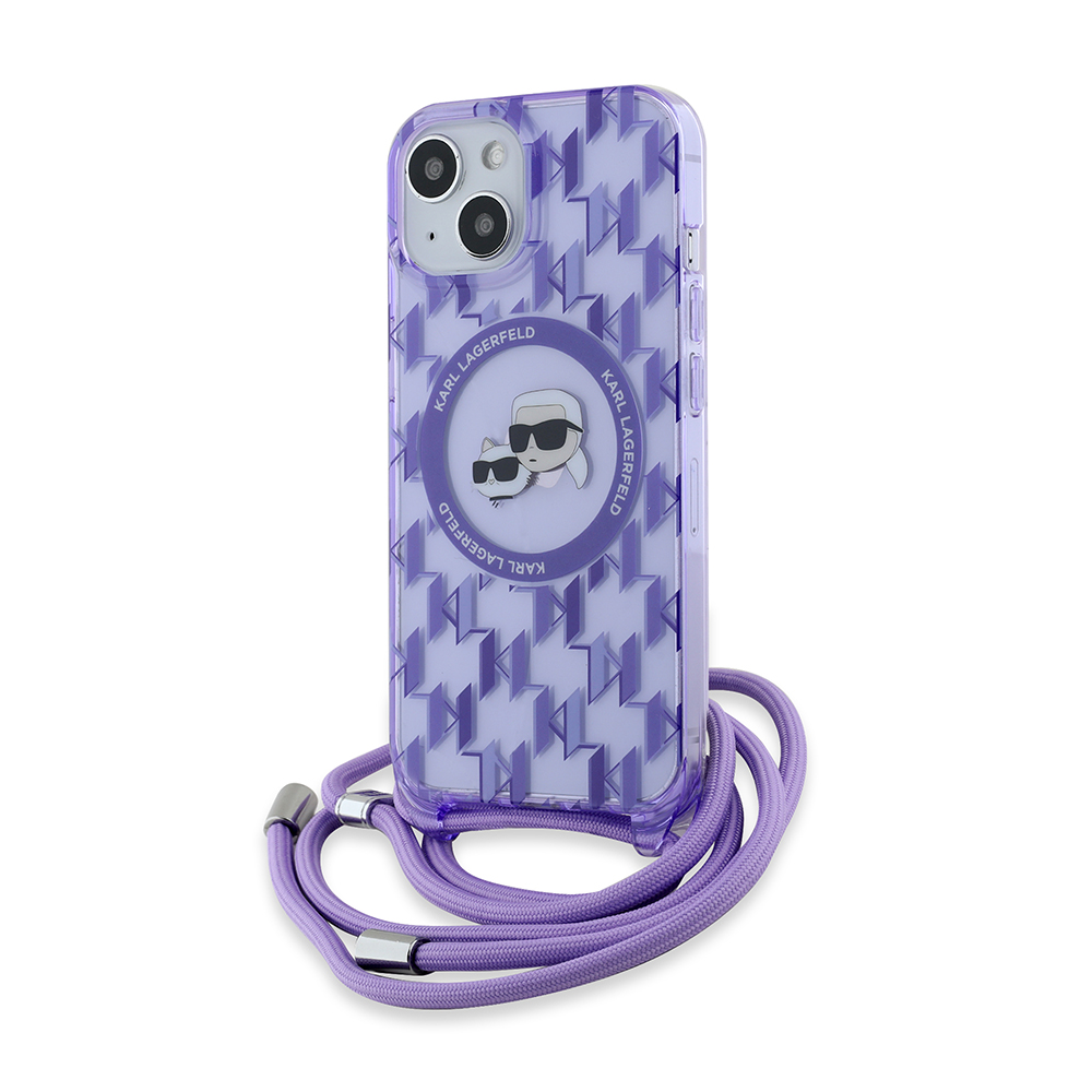 Karl Lagerfeld IML Crossbody MagSafe iPhone 15 fialová Mono Karl&Choupette
