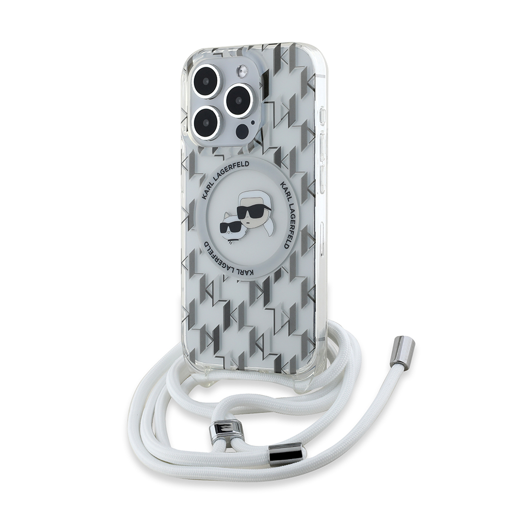 Karl Lagerfeld IML Crossbody MagSafe iPhone 15 Pro průhledný monogram Karl&Choupette Head