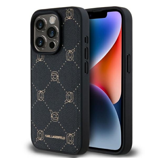 Karl Lagerfeld Leather MagSafe iPhone 15 Pro Karl Head růžová