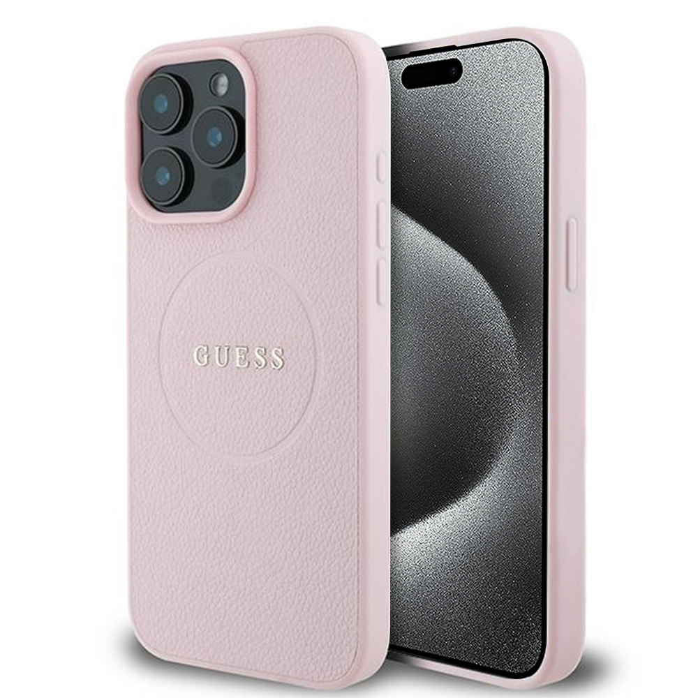 Guess Grained Gold Ring MagSafe iPhone 15 Pro Max růžová