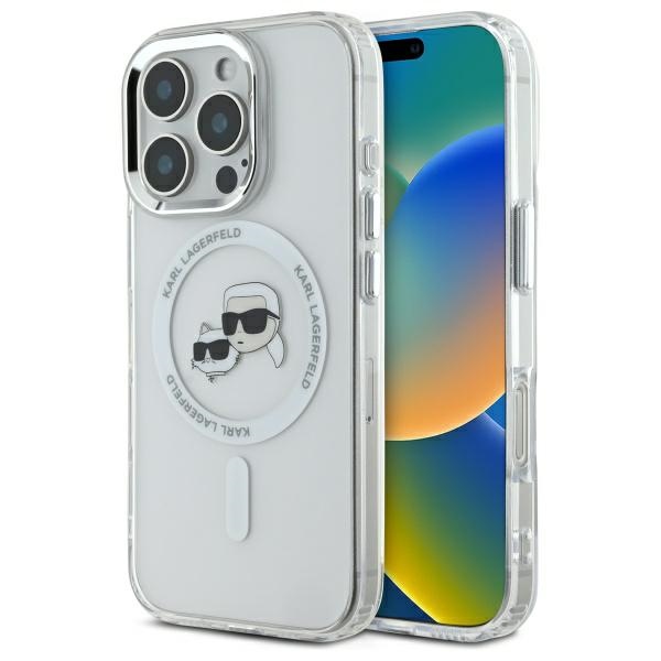 Karl Lagerfeld IML MagSafe iPhone 16 Pro Bílý Metal Karl&Choupette Head