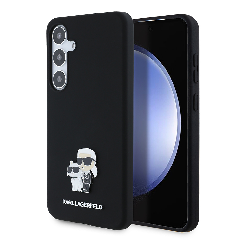 Karl Lagerfeld silikonové pouzdro růžové pro Samsung Galaxy S24 Plus Karl&Choupette Metal Pin
