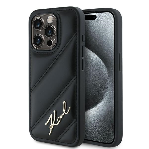 Karl Lagerfeld Diagonal Quilted Script pro iPhone 15 Pro Max černá
