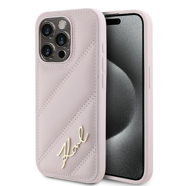 Karl Lagerfeld Diagonal Quilted Script iPhone 15 Pro Max růžová