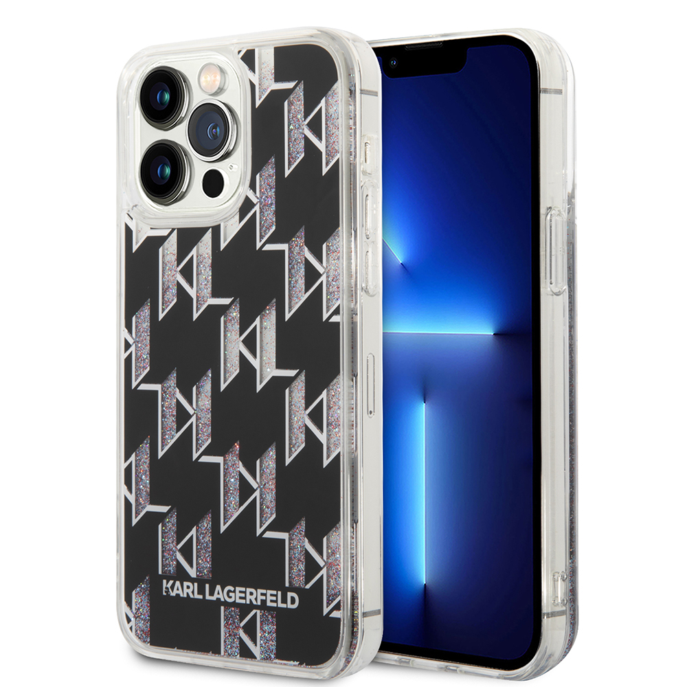 Karl Lagerfeld Hardcase Liquid Glitter iPhone 14 Pro Max Monogram stříbrná