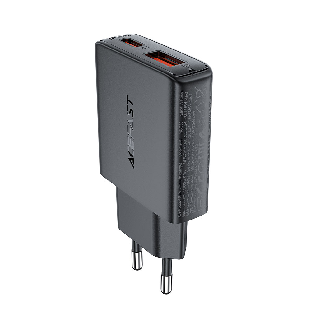 Acefast nabíječka na zeď A69 Type-C USB PD30W GaN technologie černá