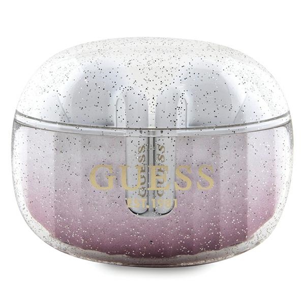 Guess - Bezdrátová sluchátka Glitter Pink Gradient s dokovací stanicí