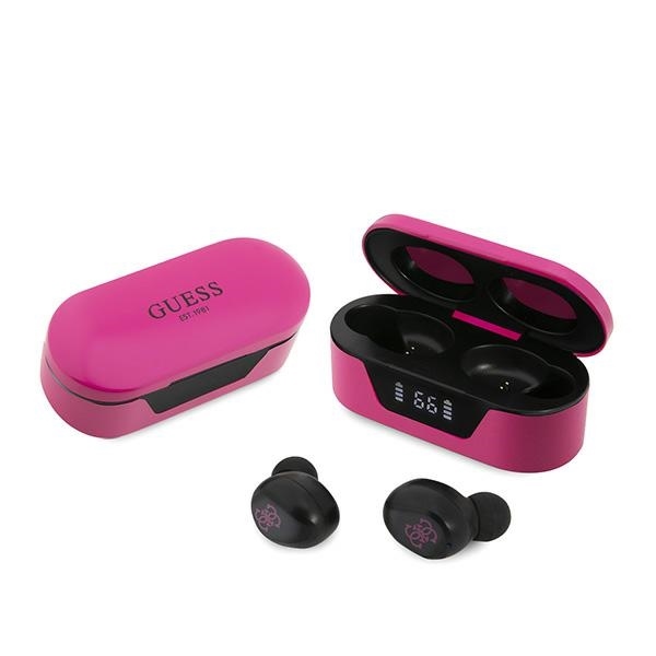 Guess - Bezdrátová sluchátka GUTWST31EM Bluetooth 5.0 USB-C LED displej IPX4 magenta