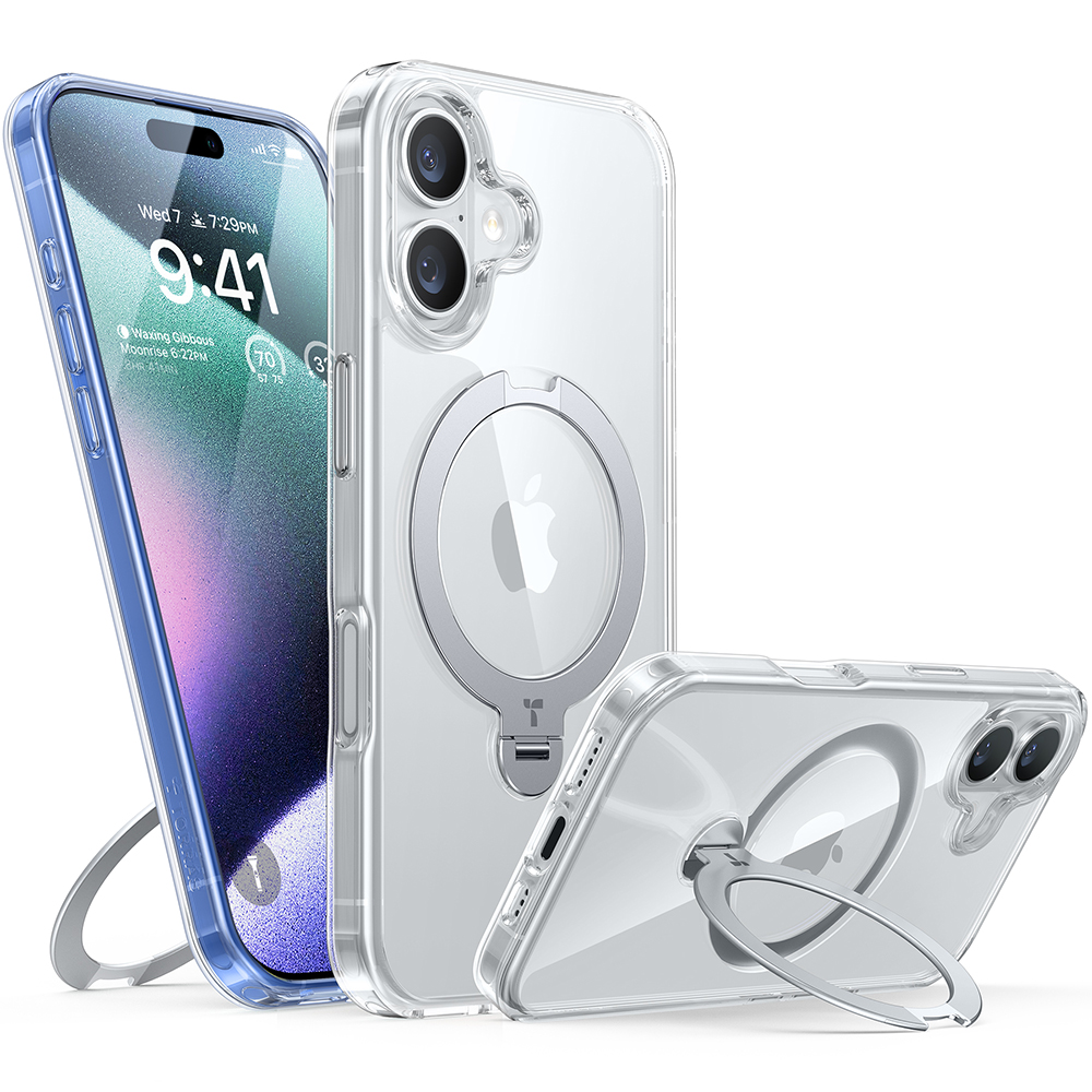 Torras Ostand Spin MagSafe Series iPhone 16 Plus průhledný