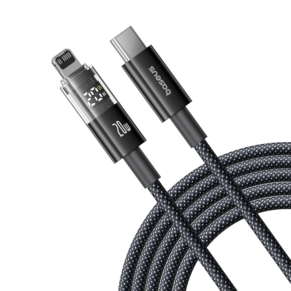 Baseus Data Cable Display 2 Rychlonabíjecí Type-C na Lightning Digitální displej 20W 1m Kosmická černá