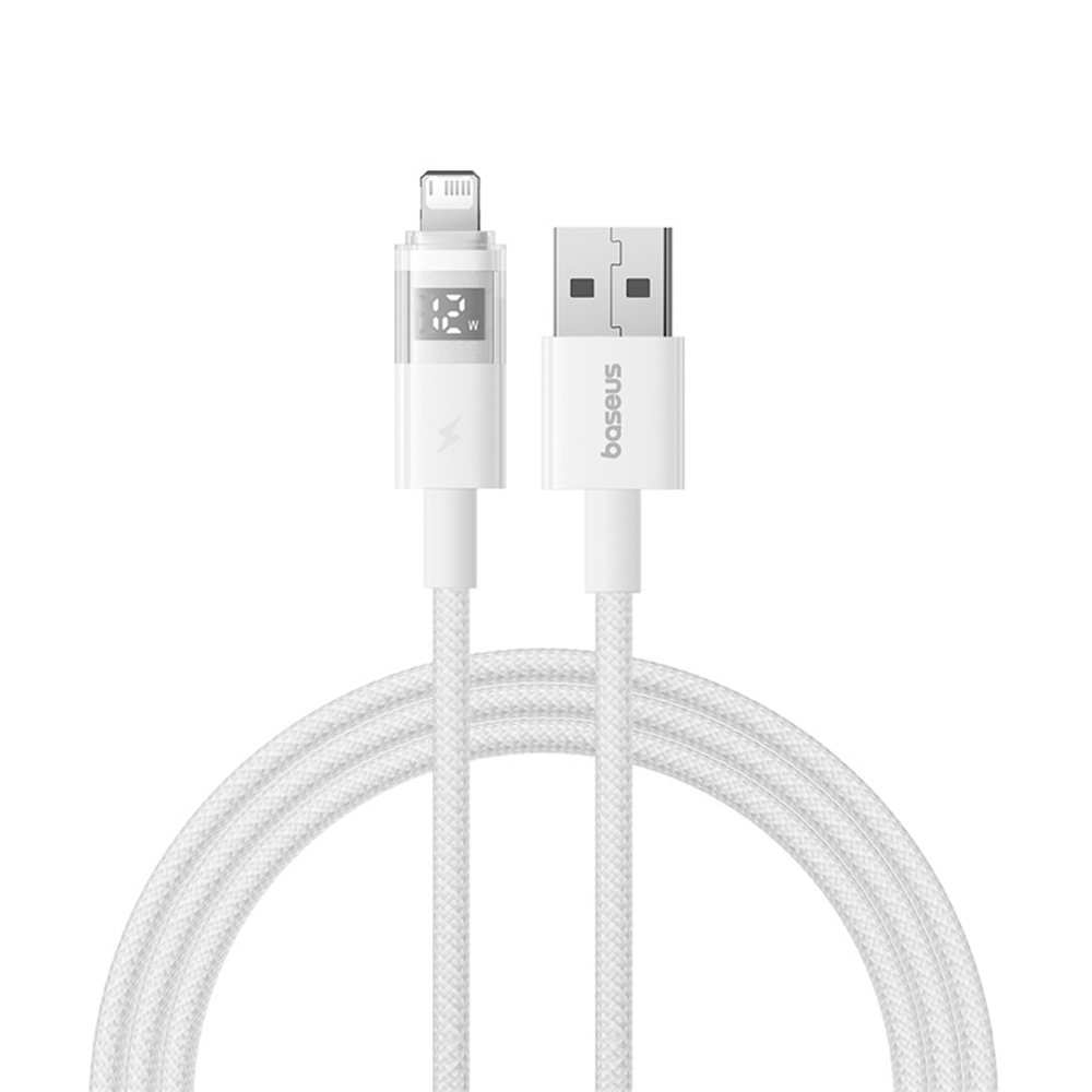 Baseus Data Cable Display 2 USB na Lightning Rychlé nabíjení Digitální displej 2.4A 1m Měsíční bílá